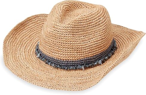 قبعة رعاة البقر تاهيتي للسيدات من شركة Wallaroo Hat (أزرق مترب) - قبعة غربية من قش الرافية | حماية واسعة من الشمس | مقاس قابل للتعديل، ألياف طبيعية، قبعة شمس أنيقة للمهرجانات والخارجية in Kuwait