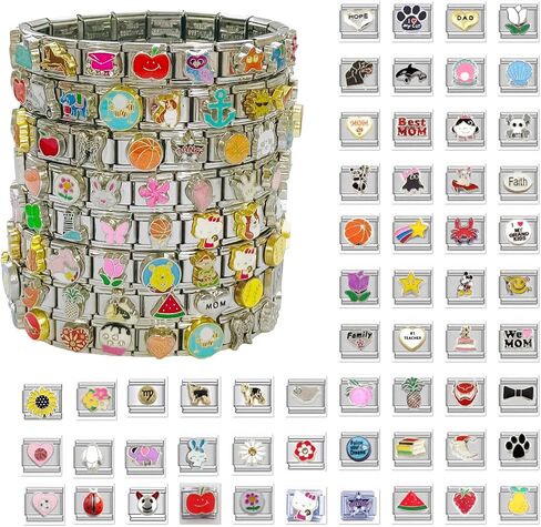 200 PCS RANDOM 3D Italian charm Bracelet Links Collections, DIY Italian Charm Bracelet Parts,Home Made Jewelry For Friends,Daughter,Mother,Soulmate,Hand-Made Gifts,Fully Assembled & Ready to Wear. in Saudi Arabia