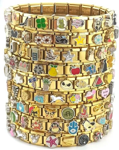 100 pcs Gold RANDOM 3D Italian charm Bracelet Links Collections, Golden DIY Italian Charm Bracelet Parts,1 PCS Link Starter Tool,Home Made Jewelry For Friends,Daughter,Mother,Soulmate,Hand-Made Gifts,Fully Assembled & Ready to Wear. in Saudi Arabia
