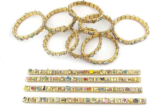 100 pcs Gold RANDOM 3D Italian charm Bracelet Links Collections, Golden DIY Italian Charm Bracelet Parts,1 PCS Link Starter Tool,Home Made Jewelry For Friends,Daughter,Mother,Soulmate,Hand-Made Gifts,Fully Assembled & Ready to Wear. in Saudi Arabia