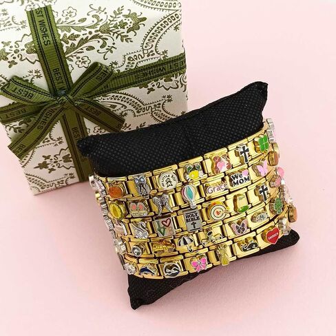 100 pcs Gold RANDOM 3D Italian charm Bracelet Links Collections, Golden DIY Italian Charm Bracelet Parts,1 PCS Link Starter Tool,Home Made Jewelry For Friends,Daughter,Mother,Soulmate,Hand-Made Gifts,Fully Assembled & Ready to Wear. in Saudi Arabia
