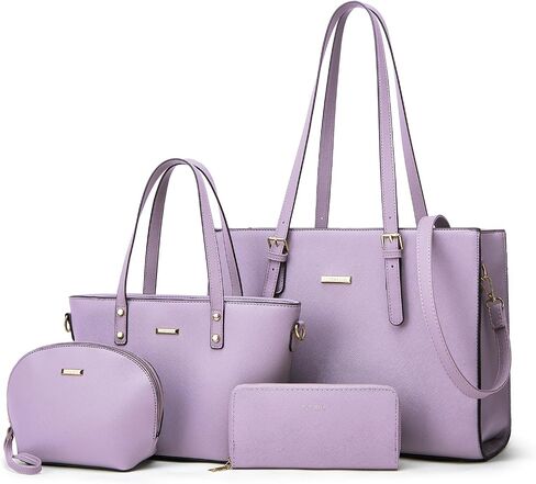 Women Fashion Synthetic Leather Handbags Tote Bag Shoulder Bag Top Handle Satchel Purse Set in Kuwait