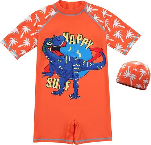 AIWUHE Toddler Boys Swimsuit One Piece Rash Guard Suits Short Sleeve Swimwear Kids UPF 50+ Bathing Suit Zip Rashguards 1-8Y in Kuwait