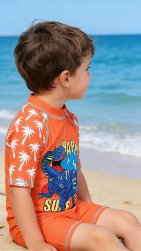 AIWUHE Toddler Boys Swimsuit One Piece Rash Guard Suits Short Sleeve Swimwear Kids UPF 50+ Bathing Suit Zip Rashguards 1-8Y in Kuwait