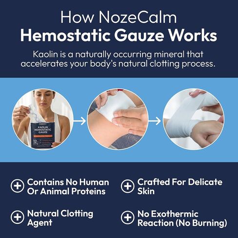 Quick Clot Kaolin Hemostatic Gauze - Sterile Clotting Bandage for Wound Packing, IFAK, Hemostatic Dressing, Combat Gauze, Survival Kit, Wound Dressing, First Aid Kit for Car - 3 in x 12 ft in Kuwait