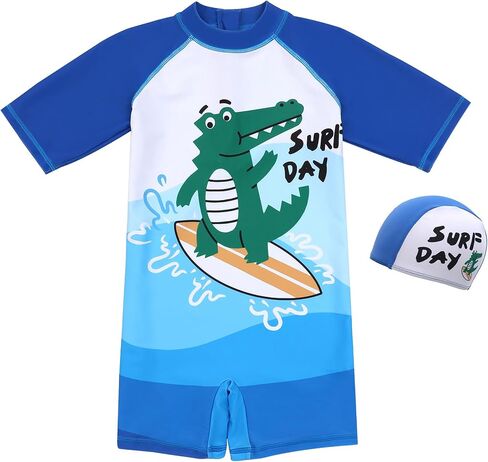 AIWUHE Toddler Boys Swimsuit One Piece Rash Guard Suits Short Sleeve Swimwear Kids UPF 50+ Bathing Suit Zip Rashguards 1-8Y in Kuwait