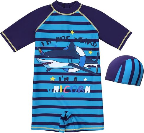 AIWUHE Toddler Boys Swimsuit One Piece Rash Guard Suits Short Sleeve Swimwear Kids UPF 50+ Bathing Suit Zip Rashguards 1-8Y in Kuwait