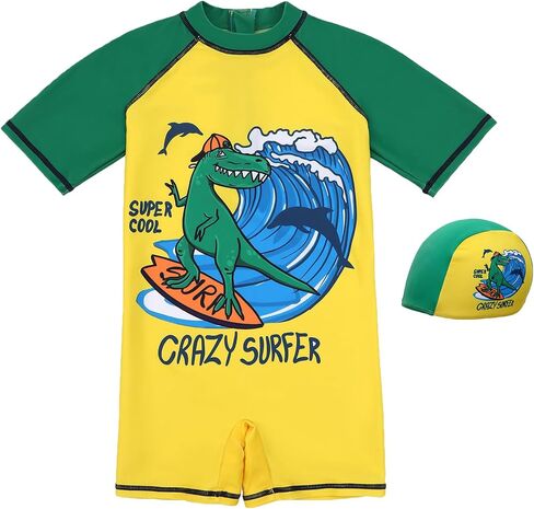 AIWUHE Toddler Boys Swimsuit One Piece Rash Guard Suits Short Sleeve Swimwear Kids UPF 50+ Bathing Suit Zip Rashguards 1-8Y in Kuwait