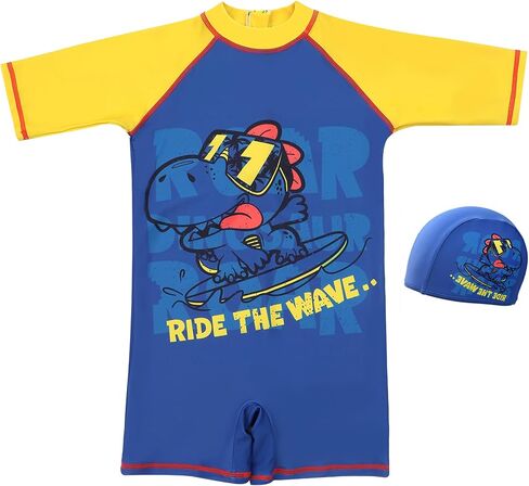 AIWUHE Toddler Boys Swimsuit One Piece Rash Guard Suits Short Sleeve Swimwear Kids UPF 50+ Bathing Suit Zip Rashguards 1-8Y in Kuwait