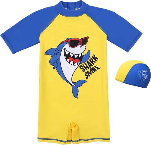 AIWUHE Toddler Boys Swimsuit One Piece Rash Guard Suits Short Sleeve Swimwear Kids UPF 50+ Bathing Suit Zip Rashguards 1-8Y in Kuwait