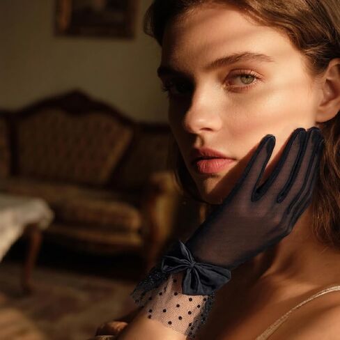 Lace Gloves with Bow for Women Black Sheer Glove for Daily Use Opera Evening Tea Party in Saudi Arabia