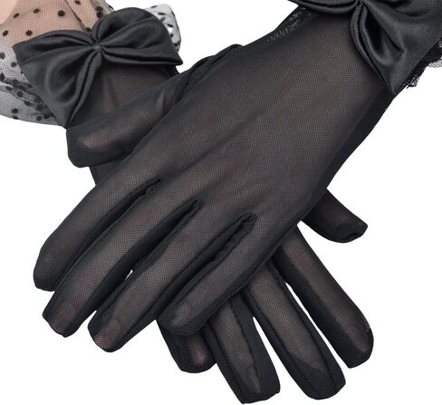 Lace Gloves with Bow for Women Black Sheer Glove for Daily Use Opera Evening Tea Party in Saudi Arabia