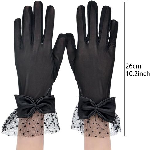 Lace Gloves with Bow for Women Black Sheer Glove for Daily Use Opera Evening Tea Party in Saudi Arabia