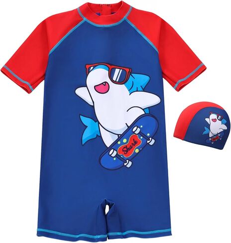 AIWUHE Toddler Boys Swimsuit One Piece Rash Guard Suits Short Sleeve Swimwear Kids UPF 50+ Bathing Suit Zip Rashguards 1-8Y in Kuwait