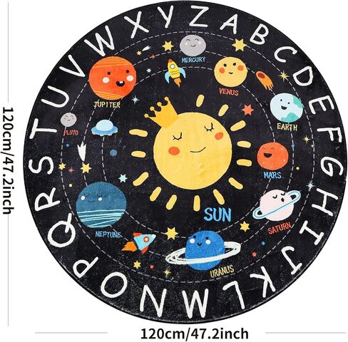 Round ABC Kids Rug,4 Ft Soft Circle Alphabet Playroom Rug,Washable Non-Slip Solar System Kid Play mat,Space Educational Rugs Kids Carpet for Classroom Playroom Bedroom Kids Room Decor(for Age 2+) in Saudi Arabia