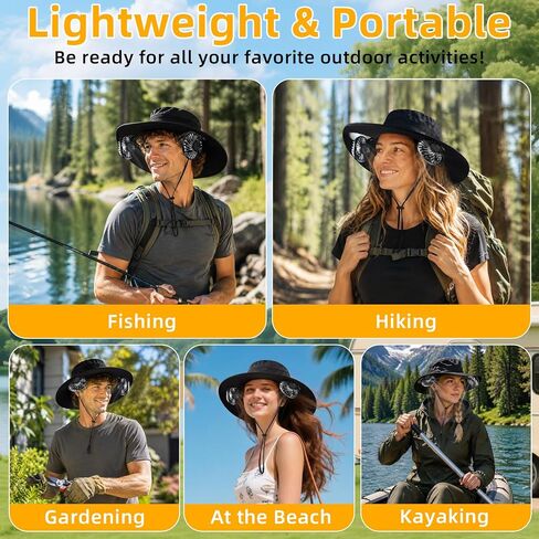 2-in-1 Sun Hat with Detachable Neck Fan, UPF 50+ Wide Brim, 3-Speed Adjustable, Rechargeable Outdoor Essentials for Men Women Fishing Gardening Travel Black in Saudi Arabia