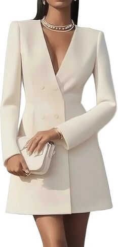 Women's Blazer Mini Dress Business Casual Long Sleeve Basque Waist Double Breasted Folded Cuff Work Suit Jacket in Kuwait