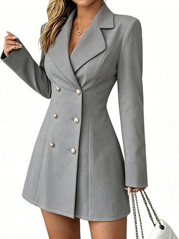 Women's Blazer Mini Dress Business Casual Long Sleeve Basque Waist Double Breasted Folded Cuff Work Suit Jacket in Kuwait
