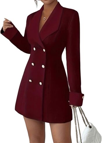Women's Blazer Mini Dress Business Casual Long Sleeve Basque Waist Double Breasted Folded Cuff Work Suit Jacket in Kuwait