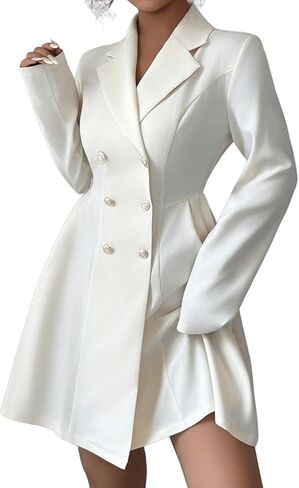 Women's Blazer Mini Dress Business Casual Long Sleeve Basque Waist Double Breasted Folded Cuff Work Suit Jacket in Kuwait