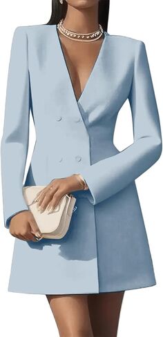 Women's Blazer Mini Dress Business Casual Long Sleeve Basque Waist Double Breasted Folded Cuff Work Suit Jacket in Kuwait