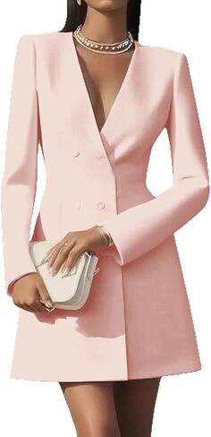 Women's Blazer Mini Dress Business Casual Long Sleeve Basque Waist Double Breasted Folded Cuff Work Suit Jacket in Kuwait