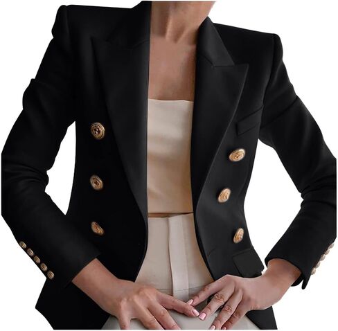 Blazers for Women Business Casual Button Work Office Jackets Blazer Open Front Long Sleeve Lapel Jacket Outfit in Kuwait