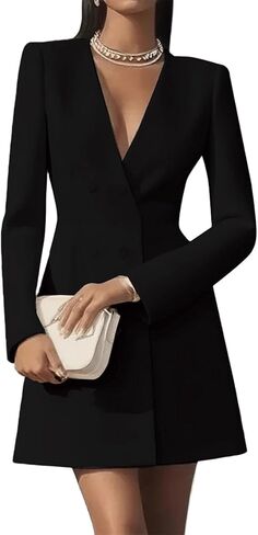 Women's Blazer Mini Dress Business Casual Long Sleeve Basque Waist Double Breasted Folded Cuff Work Suit Jacket in Kuwait