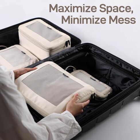 EPICKA TripCozy Compression Packing Cubes - 4 & 6 Set Durable Travel Organizer Bags with Mesh Top, Expandable Travel Accessories for Carry on, Luggage, Suitcase, Backpack (Beige) in Saudi Arabia