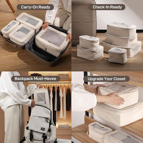 EPICKA TripCozy Compression Packing Cubes - 4 & 6 Set Durable Travel Organizer Bags with Mesh Top, Expandable Travel Accessories for Carry on, Luggage, Suitcase, Backpack (Beige) in Saudi Arabia