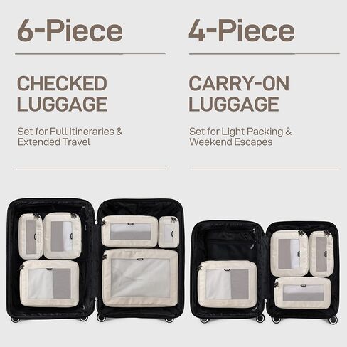 EPICKA TripCozy Compression Packing Cubes - 4 & 6 Set Durable Travel Organizer Bags with Mesh Top, Expandable Travel Accessories for Carry on, Luggage, Suitcase, Backpack (Beige) in Saudi Arabia
