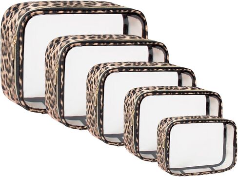 TSA Approved 5 Piece Diaper Bag Organizer Pouch Set, Waterproof Clear Toiletry Bag Travel Packing Organizer Bags Clear Makeup Pouch Cosmetic Case with Zipper Car Essentials Bag (5Pcs Leopard) in Saudi Arabia