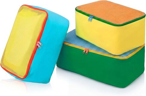 SATINIOR 3 Pcs Colorful Packing Cube 1 Large 13.7 x 7.8 x 5.7 and 2 Small 11 x 7.5 x 5.7 Nylon travel Mesh Storage Bag Zippered Waterproof for Summer Camp Luggage organize in Kuwait