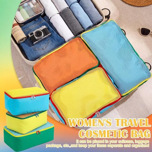 SATINIOR 3 Pcs Colorful Packing Cube 1 Large 13.7 x 7.8 x 5.7 and 2 Small 11 x 7.5 x 5.7 Nylon travel Mesh Storage Bag Zippered Waterproof for Summer Camp Luggage organize in Kuwait
