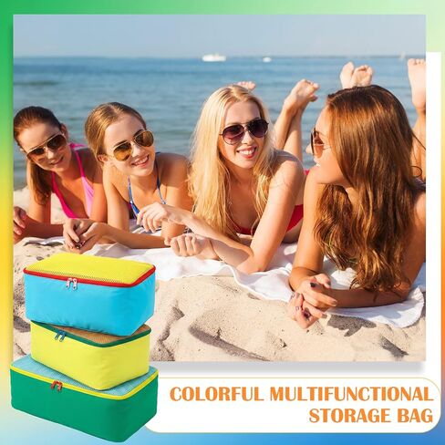 SATINIOR 3 Pcs Colorful Packing Cube 1 Large 13.7 x 7.8 x 5.7 and 2 Small 11 x 7.5 x 5.7 Nylon travel Mesh Storage Bag Zippered Waterproof for Summer Camp Luggage organize in Kuwait
