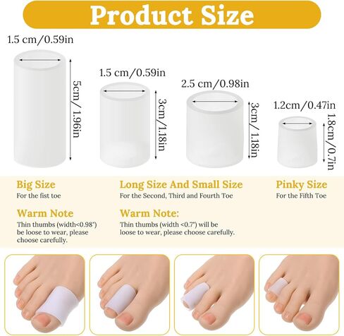 Silicone Toe Sleeves 16 Pack, Gel Toe Protectors & Corn Cushions for Women Men, Soft Toes Tube Pads for Foot Pain Relief, Calluses, Blisters, Bunions, Hammertoe, Toenail Loss, 4 Sizes in Kuwait
