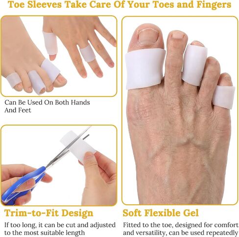 Silicone Toe Sleeves 16 Pack, Gel Toe Protectors & Corn Cushions for Women Men, Soft Toes Tube Pads for Foot Pain Relief, Calluses, Blisters, Bunions, Hammertoe, Toenail Loss, 4 Sizes in Kuwait