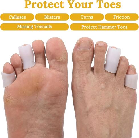 Silicone Toe Sleeves 16 Pack, Gel Toe Protectors & Corn Cushions for Women Men, Soft Toes Tube Pads for Foot Pain Relief, Calluses, Blisters, Bunions, Hammertoe, Toenail Loss, 4 Sizes in Kuwait