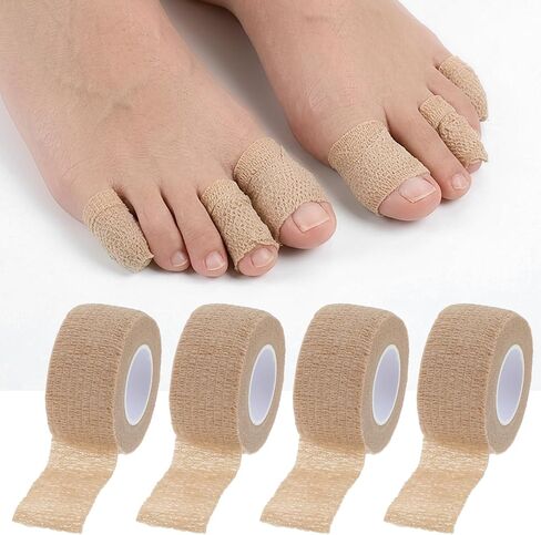 4 Rolls 1 Inch Toe Tape for Pointe Shoes Elastic Self Adhesive Bandage Wrapbuddy Tape for Sprains Swelling and Ease Broken Toes Fingers Wrist Ankle (14.7 Ft / 4.5 M in Length per Roll) in Kuwait