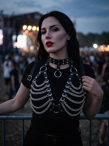 Punk Layered Chest Chain,Leather Bra CageStyle Shoulder Strap,Punk Black Leather Chest Harness Body Waist Chain Belt Rave Nightclub Belly Bra Jewelry Accessor for Halloween Carnival in Saudi Arabia