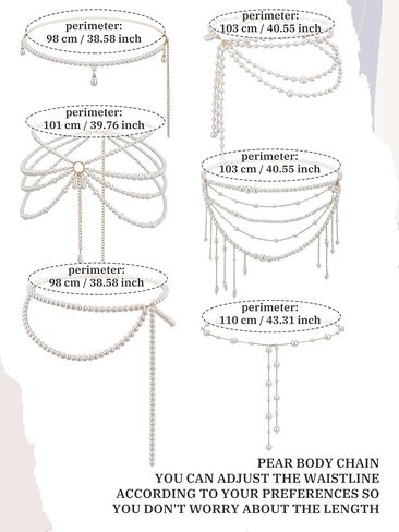 JenPen 6 Piece Pearl Belt Tassel Waist Chain - French Vintage Layered Pearl Body Chain Belt for Women, Bridal Wedding Dresses, Summer Beach Bikini Belly Jewelry in Kuwait