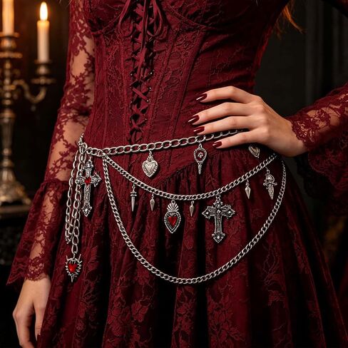 Cross Heart Waist Chain Goth Silver Y2k Belt Adjustable Women Skeleton Body Chain for Pants and Dress in Saudi Arabia