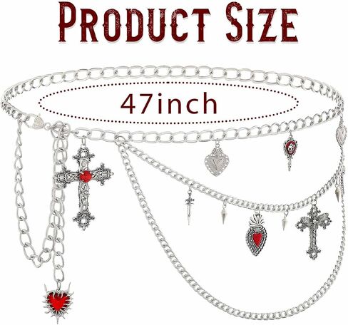 Cross Heart Waist Chain Goth Silver Y2k Belt Adjustable Women Skeleton Body Chain for Pants and Dress in Saudi Arabia
