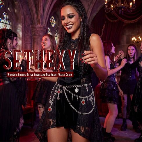 Cross Heart Waist Chain Goth Silver Y2k Belt Adjustable Women Skeleton Body Chain for Pants and Dress in Saudi Arabia