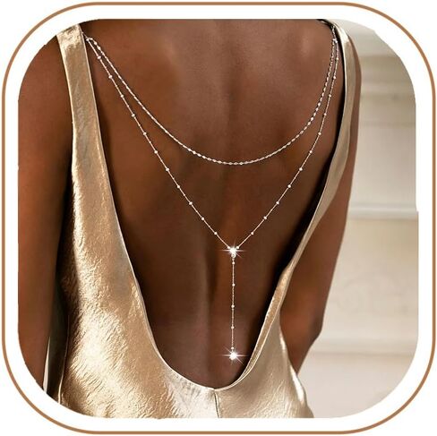 Longita Silver Back Necklace for Backless Dress Back Jewelry Backdrop Necklace Back Chain Silver Body Chain Jewelry for Women Sexy Trendy Dainty Bride Bridesmaid Evening Gown Prom Accessories in Kuwait
