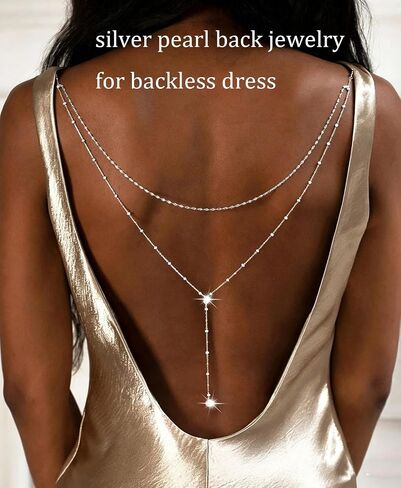 Longita Silver Back Necklace for Backless Dress Back Jewelry Backdrop Necklace Back Chain Silver Body Chain Jewelry for Women Sexy Trendy Dainty Bride Bridesmaid Evening Gown Prom Accessories in Kuwait