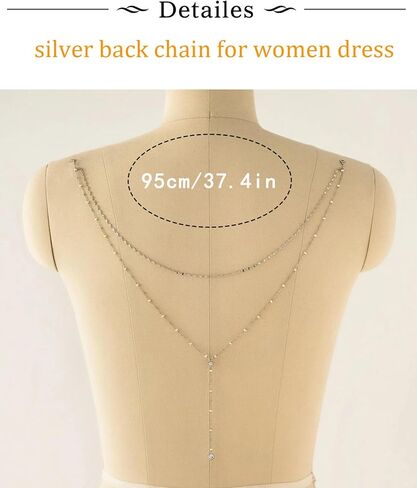 Longita Silver Back Necklace for Backless Dress Back Jewelry Backdrop Necklace Back Chain Silver Body Chain Jewelry for Women Sexy Trendy Dainty Bride Bridesmaid Evening Gown Prom Accessories in Kuwait