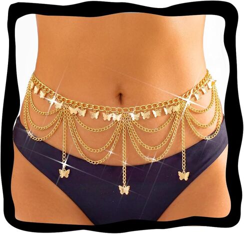 BODIY Gold Tassel Waist Chain Belt Layered Waist Accessories Summer Beach Belly Chain Boho Body Jewelry for Women in Kuwait
