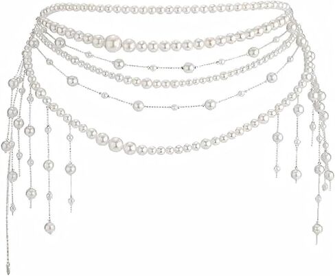 Multilayer Pearl Tassel Waist Chain– Elegant Pearl Belts for Women with Tassel Design, Adjustable Waist Chain Belt for Wedding Dress in Saudi Arabia