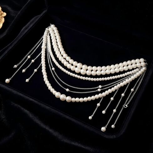 Multilayer Pearl Tassel Waist Chain– Elegant Pearl Belts for Women with Tassel Design, Adjustable Waist Chain Belt for Wedding Dress in Saudi Arabia